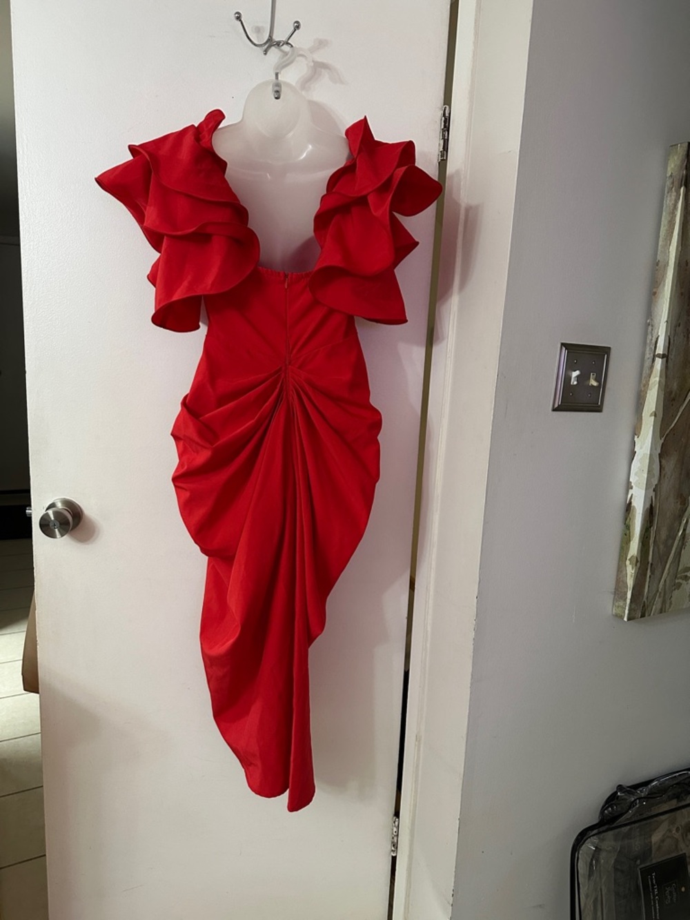 PrettyLittleThing Red Ruffle-Sleeve Midi  Pageant, costume, Party Dress up. sz 4 - Picture 5 of 8